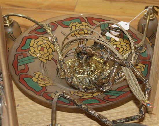 An art glass and brass electrolier